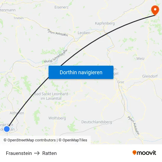 Frauenstein to Ratten map