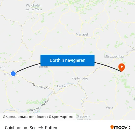 Gaishorn am See to Ratten map