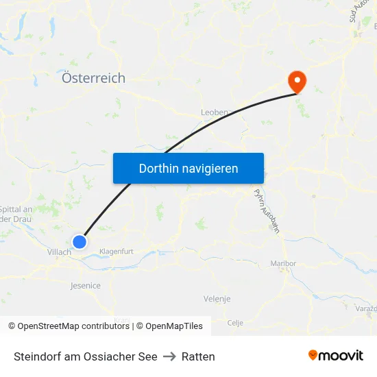 Steindorf am Ossiacher See to Ratten map