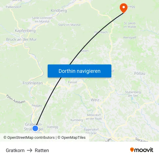 Gratkorn to Ratten map