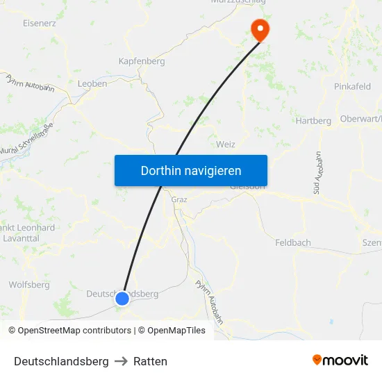 Deutschlandsberg to Ratten map