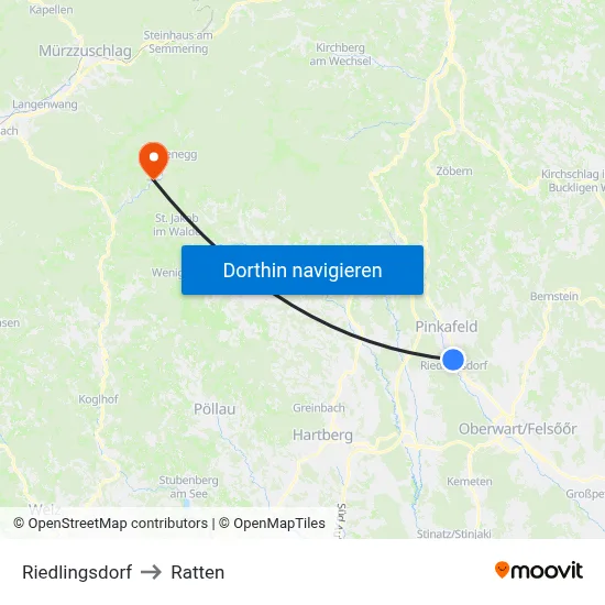 Riedlingsdorf to Ratten map