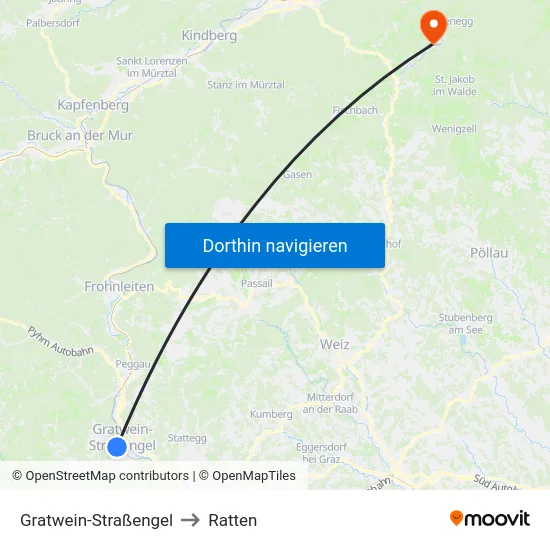 Gratwein-Straßengel to Ratten map