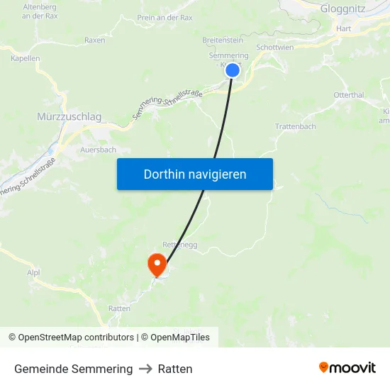 Gemeinde Semmering to Ratten map