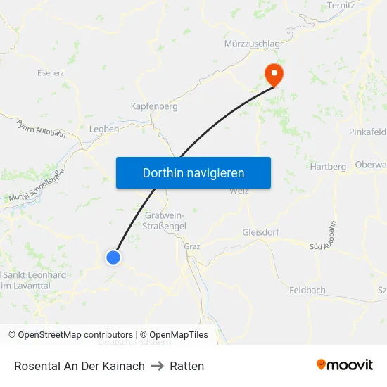 Rosental An Der Kainach to Ratten map