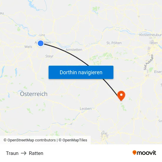 Traun to Ratten map