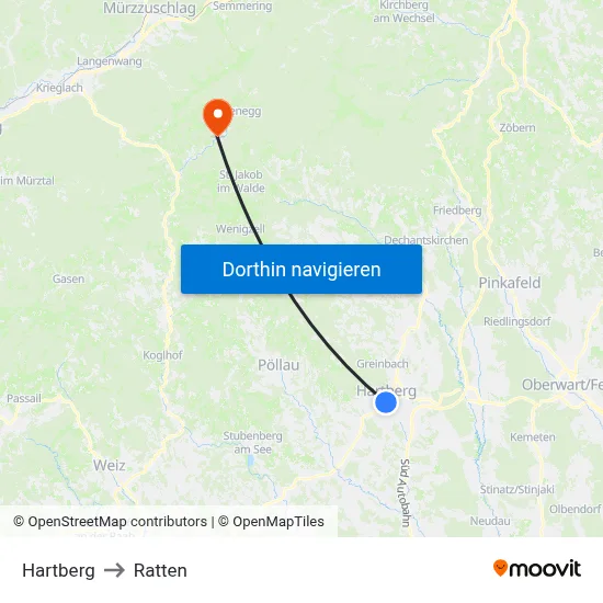 Hartberg to Ratten map