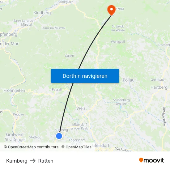 Kumberg to Ratten map
