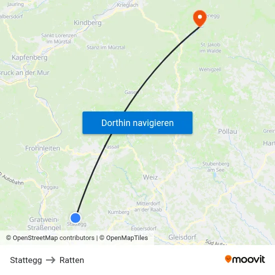 Stattegg to Ratten map