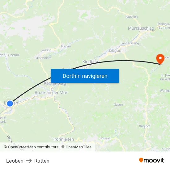 Leoben to Ratten map