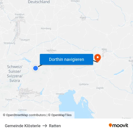 Gemeinde Klösterle to Ratten map