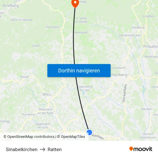 Sinabelkirchen to Ratten map