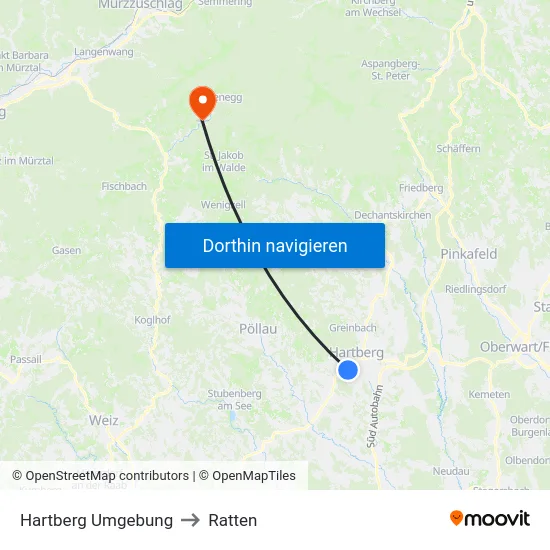 Hartberg Umgebung to Ratten map