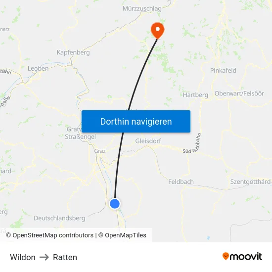 Wildon to Ratten map
