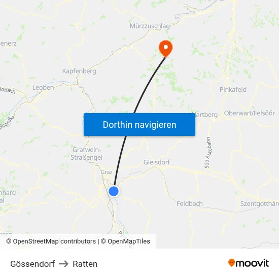 Gössendorf to Ratten map