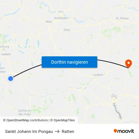 Sankt Johann Im Pongau to Ratten map
