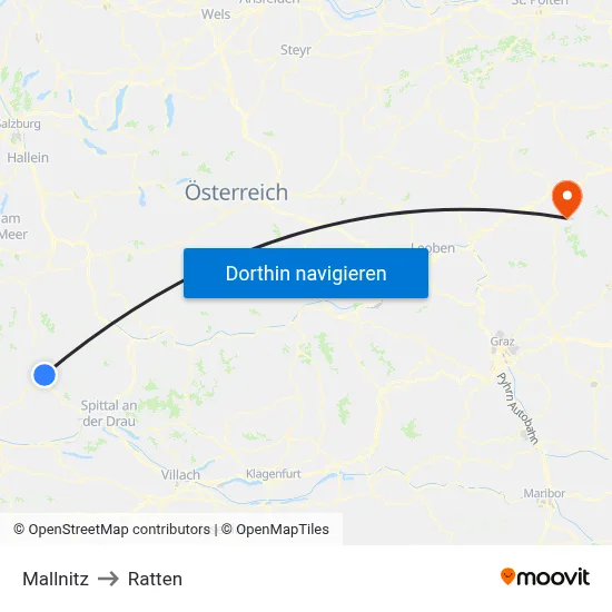 Mallnitz to Ratten map