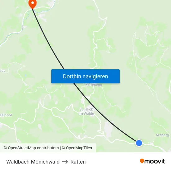 Waldbach-Mönichwald to Ratten map