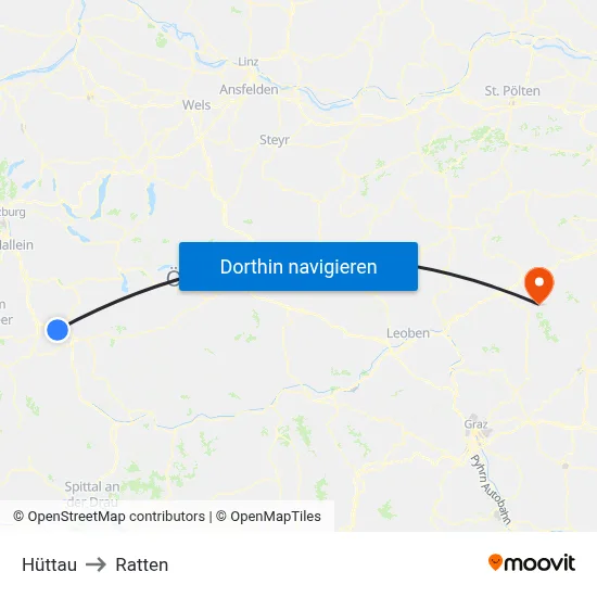 Hüttau to Ratten map
