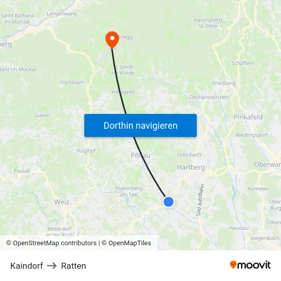 Kaindorf to Ratten map