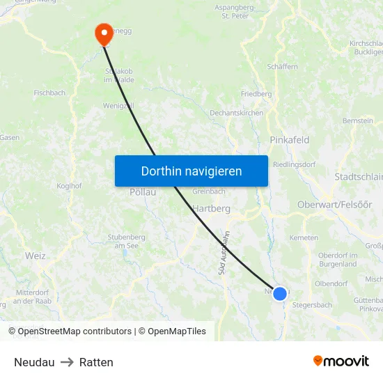 Neudau to Ratten map