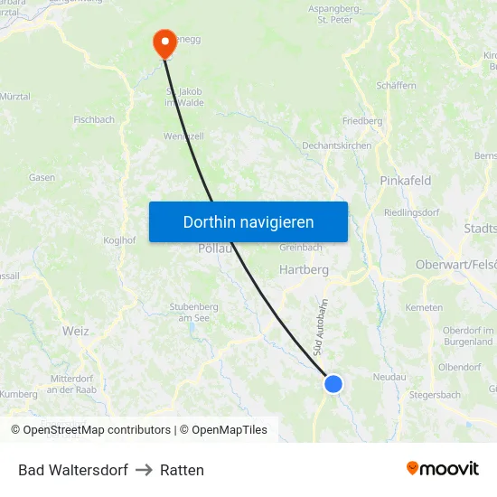 Bad Waltersdorf to Ratten map