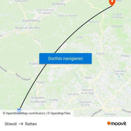 Stiwoll to Ratten map