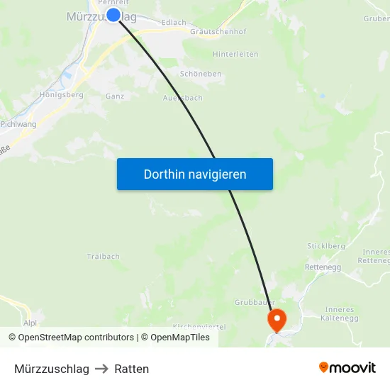 Mürzzuschlag to Ratten map