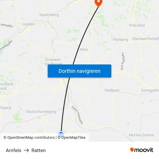 Arnfels to Ratten map