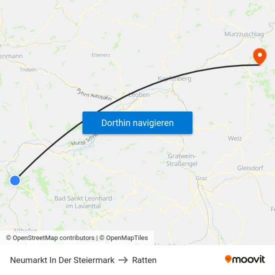 Neumarkt In Der Steiermark to Ratten map