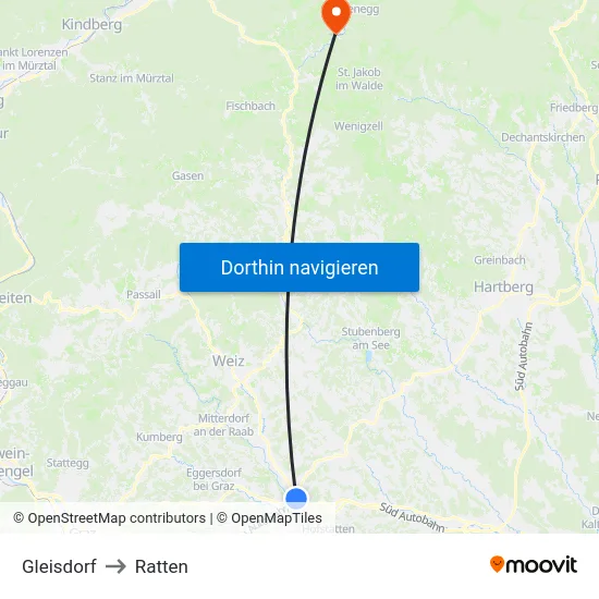 Gleisdorf to Ratten map