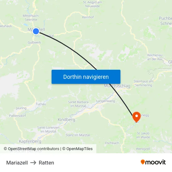 Mariazell to Ratten map