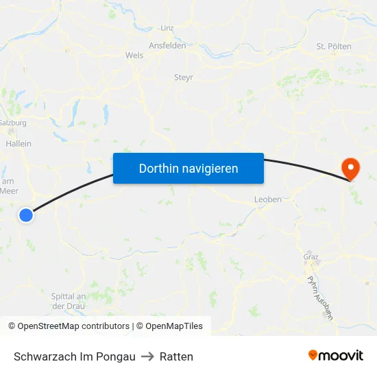 Schwarzach Im Pongau to Ratten map