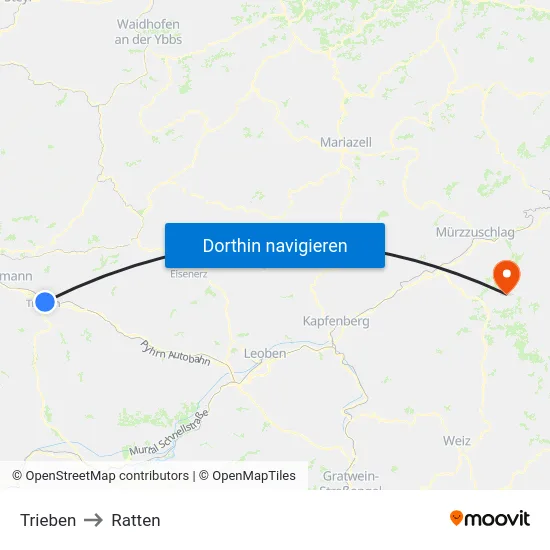 Trieben to Ratten map