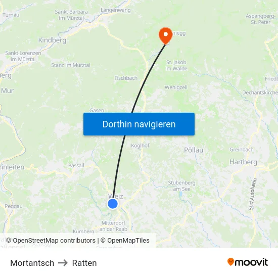 Mortantsch to Ratten map