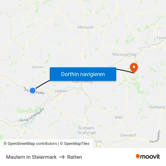 Mautern In Steiermark to Ratten map