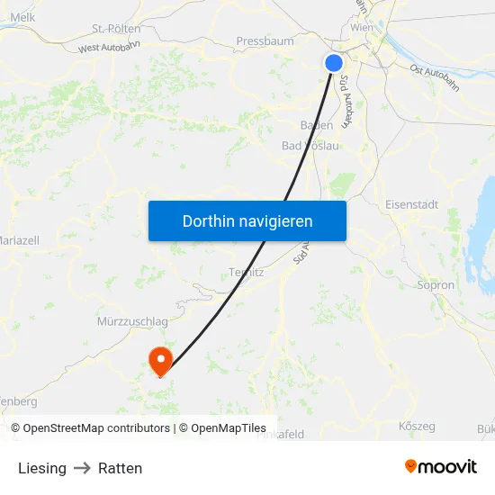 Liesing to Ratten map
