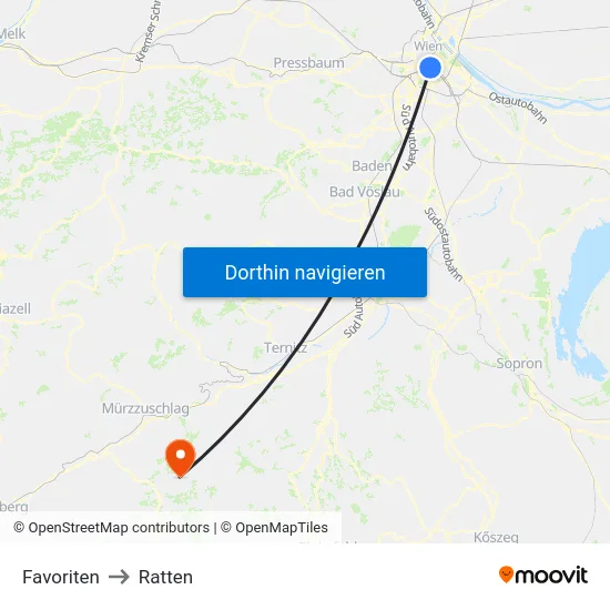 Favoriten to Ratten map