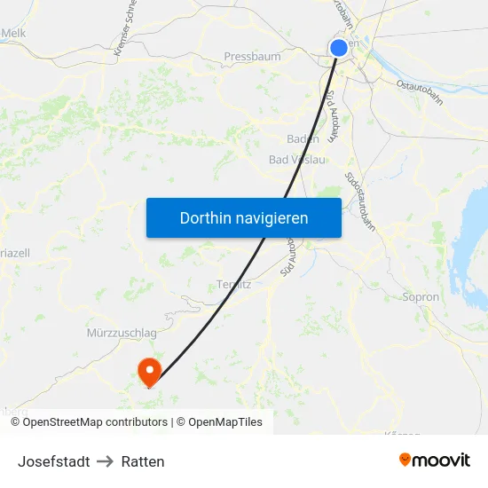 Josefstadt to Ratten map