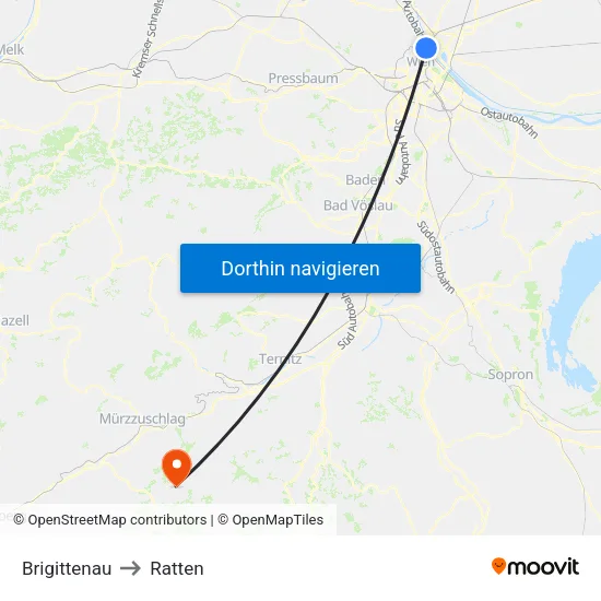 Brigittenau to Ratten map