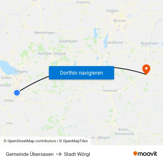 Gemeinde Übersaxen to Stadt Wörgl map