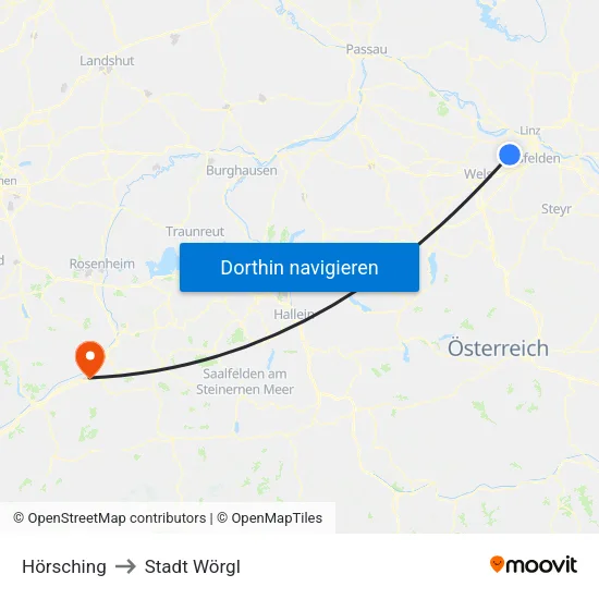 Hörsching to Stadt Wörgl map