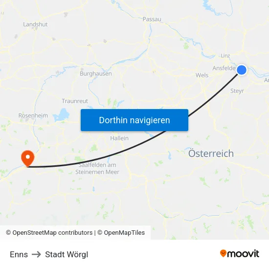 Enns to Stadt Wörgl map