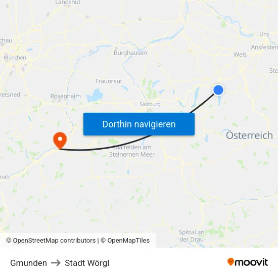 Gmunden to Stadt Wörgl map