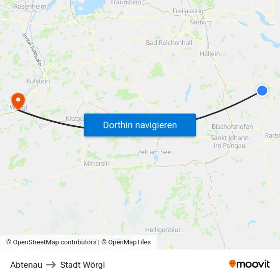 Abtenau to Stadt Wörgl map