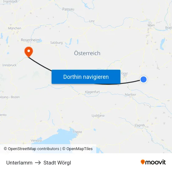Unterlamm to Stadt Wörgl map