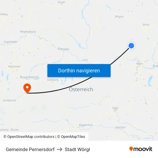 Gemeinde Pernersdorf to Stadt Wörgl map