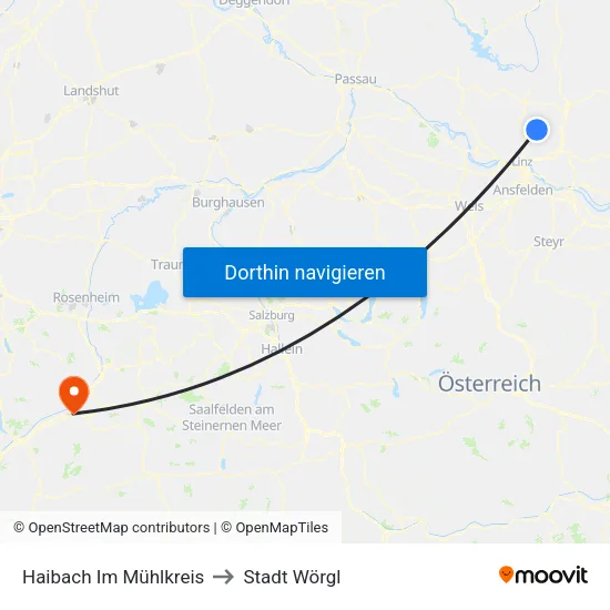 Haibach Im Mühlkreis to Stadt Wörgl map