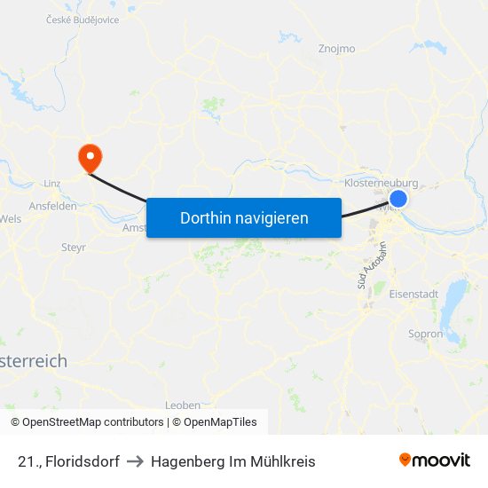 21., Floridsdorf to Hagenberg Im Mühlkreis map