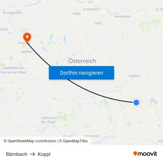Bärnbach to Koppl map